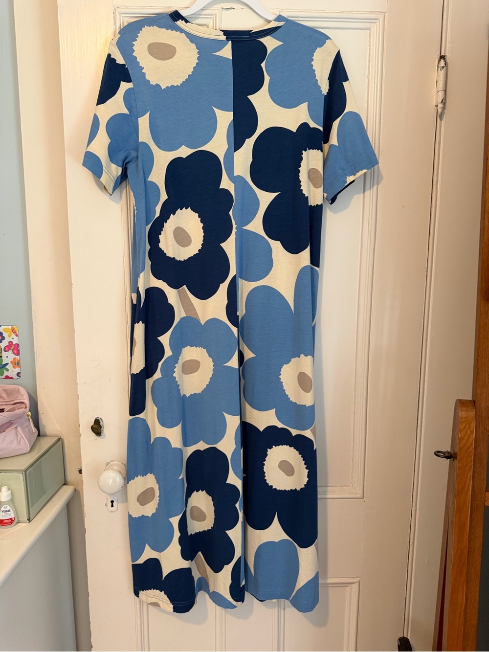 Marimekko Blue Floral Midi Dress EUC - Picture 3 of 4